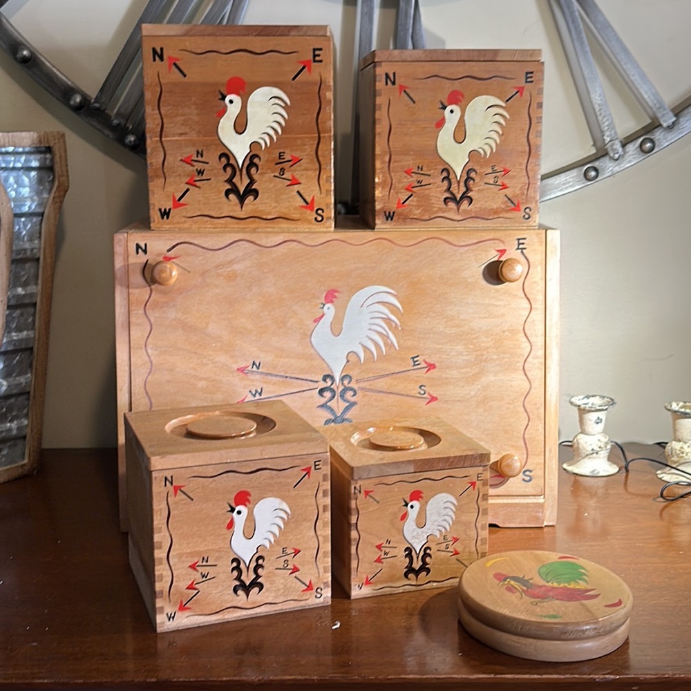 Vintage Red Bird Line Japan Farmhouse Bread Box